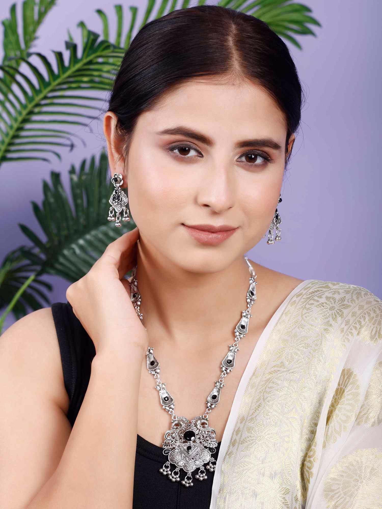 Fistena Necklace set Long Leaf Peacock