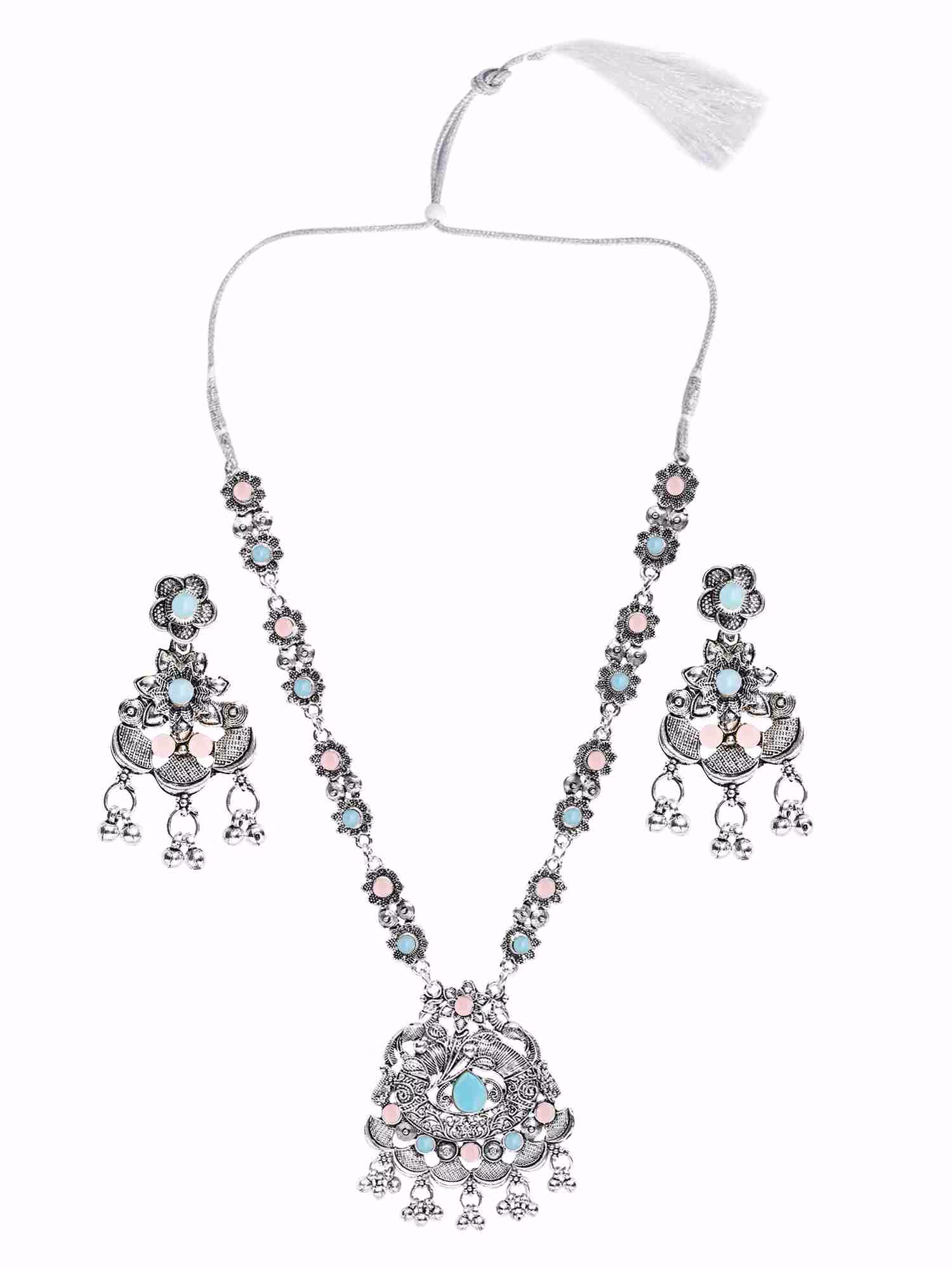 Fistena Necklace Set Triangle Long Flower - Image 5