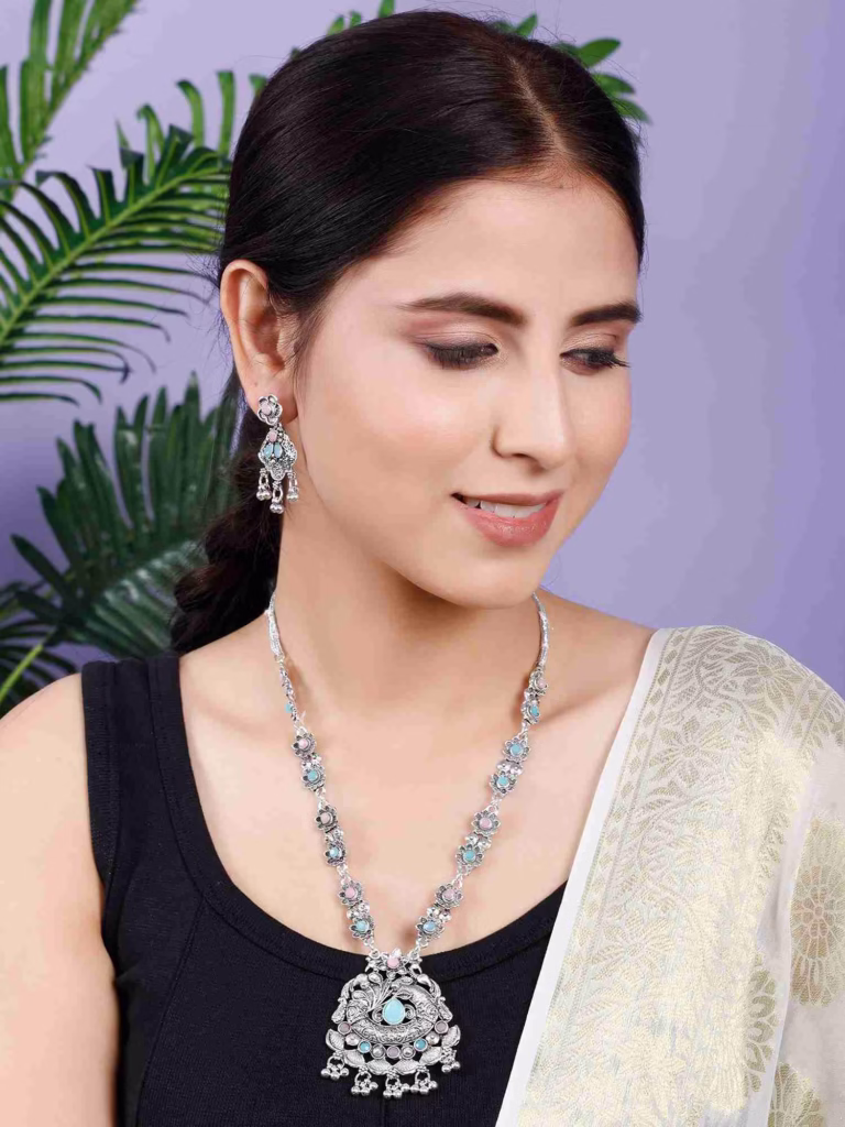 Fistena Necklace Set Triangle Long Flower
