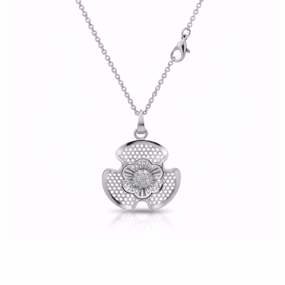 Fistena Flower Leaf  CZ Stone Silver Plated Pendant 2