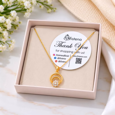 Fistena Classic Dual Round Shape CZ Stone Gold Plated Pendant