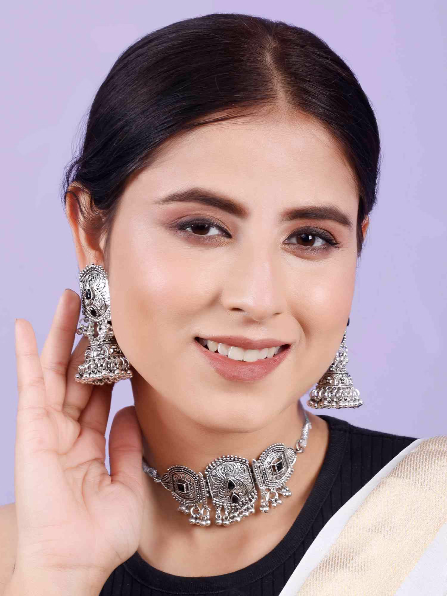 Fistena Necklace Set Round Leaf Choker - Image 4