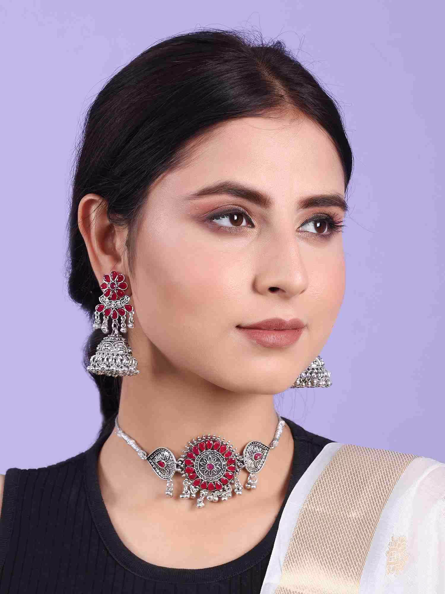 Fistena Necklace set Flower Round choker