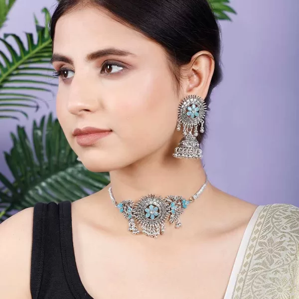 Fistena Necklack set Round Center Flower Choker