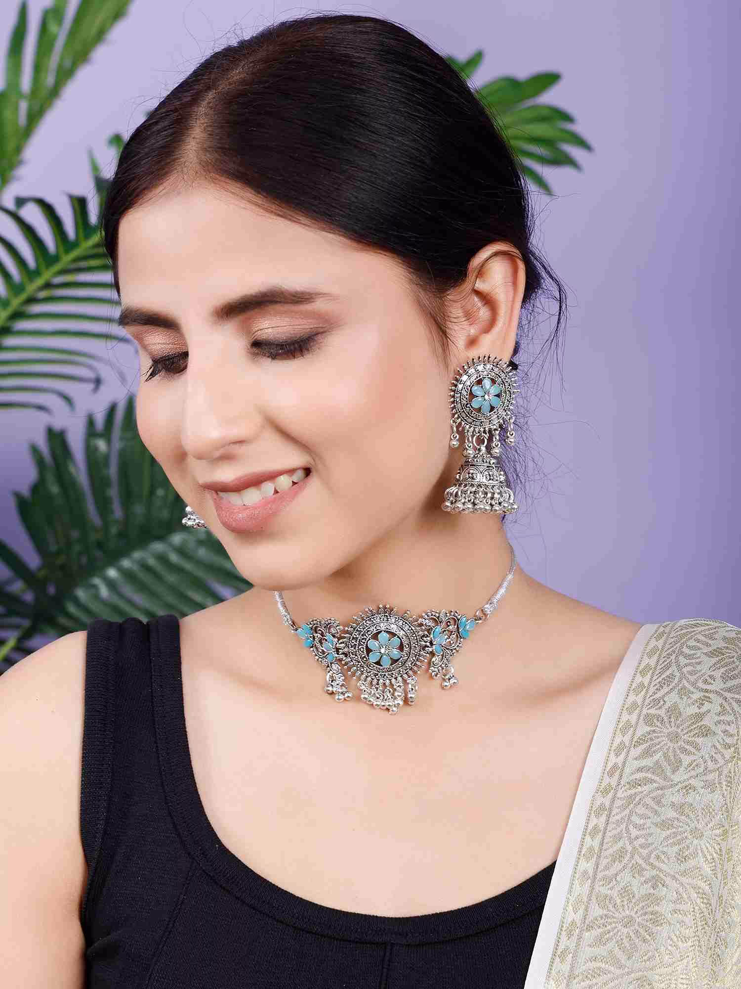 Fistena Necklack set Round Center Flower Choker