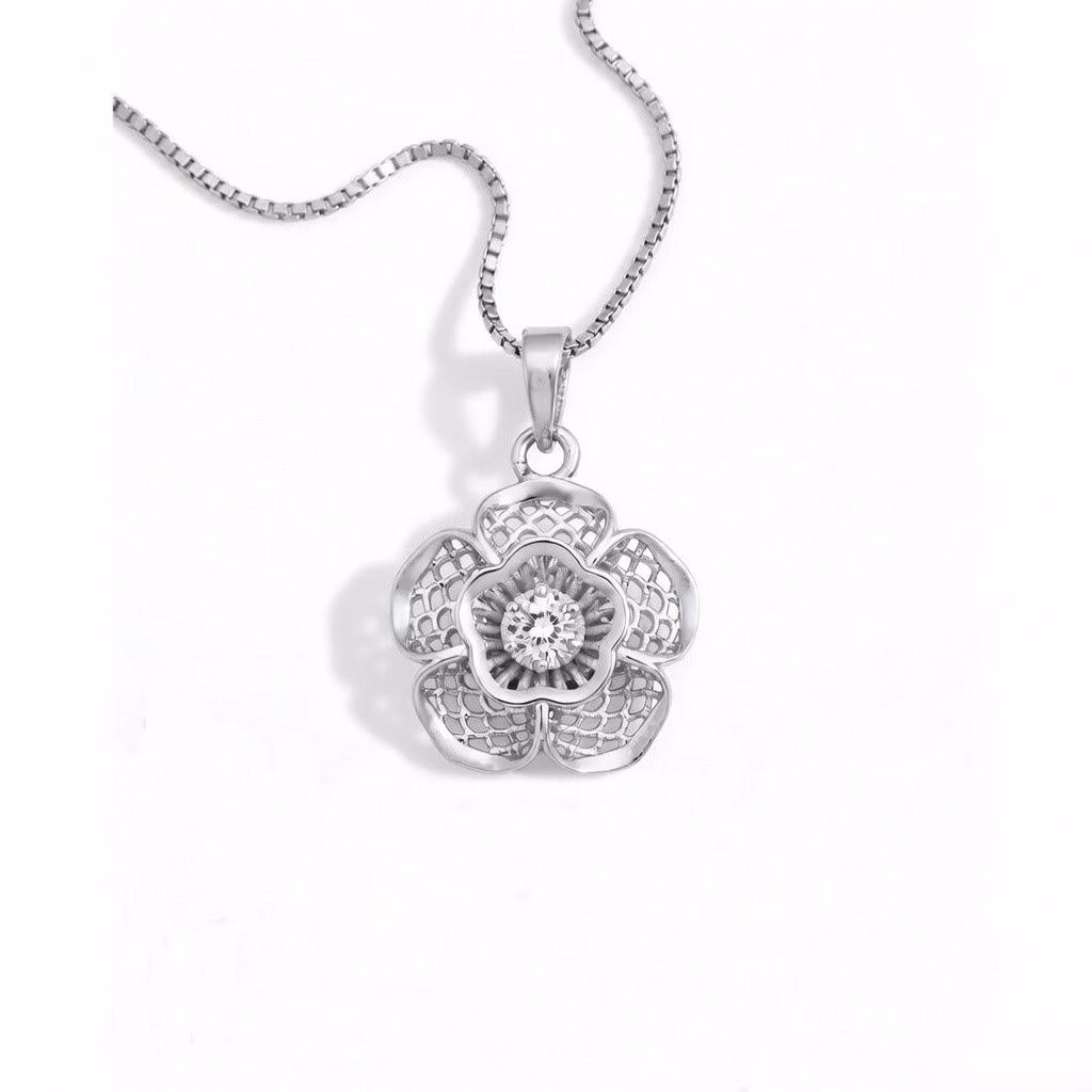 Fistena Mini Flower Leaf Silver Plated Pendant