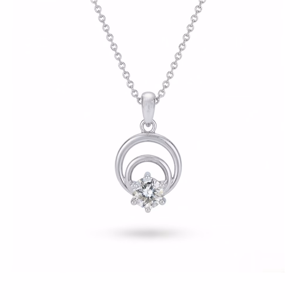 Fistena Classic Dual Round Shape CZ Stone Silver Plated Pendant