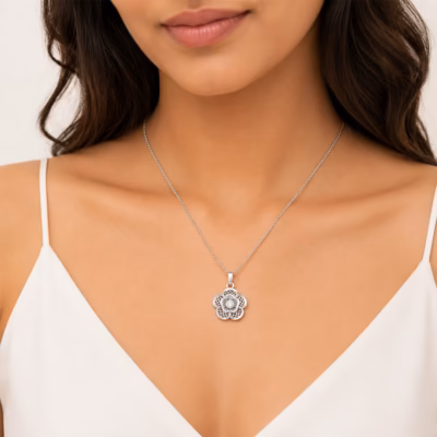 Fistena Mini Flower Leaf Silver Plated Pendant