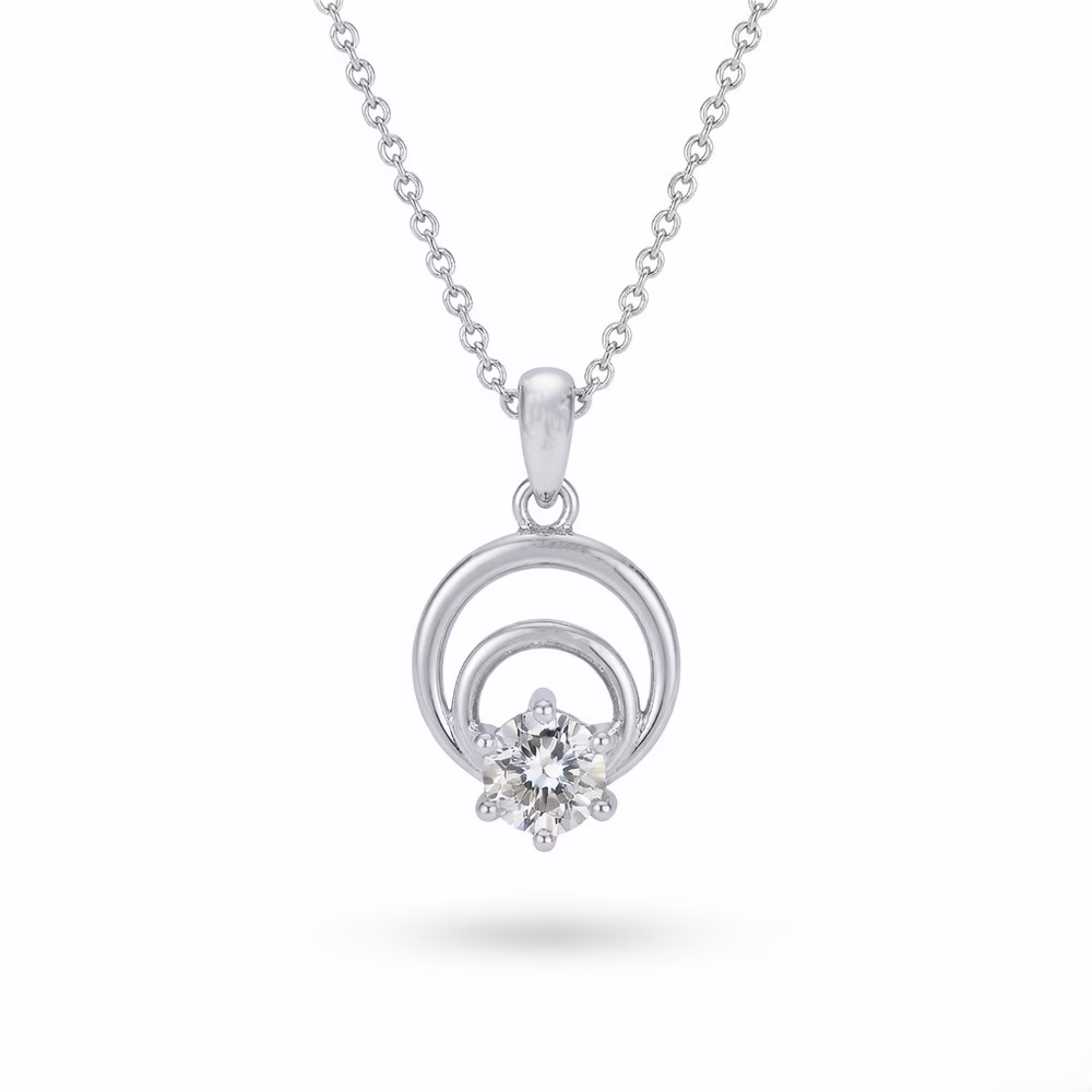Fistena Classic Double Circle Artificial Diamond Pendant Necklace for Women