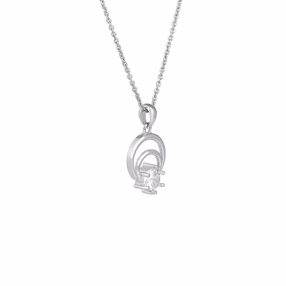 Fistena Classic Dual Round Shape CZ Stone Silver Plated Pendant - Image 2